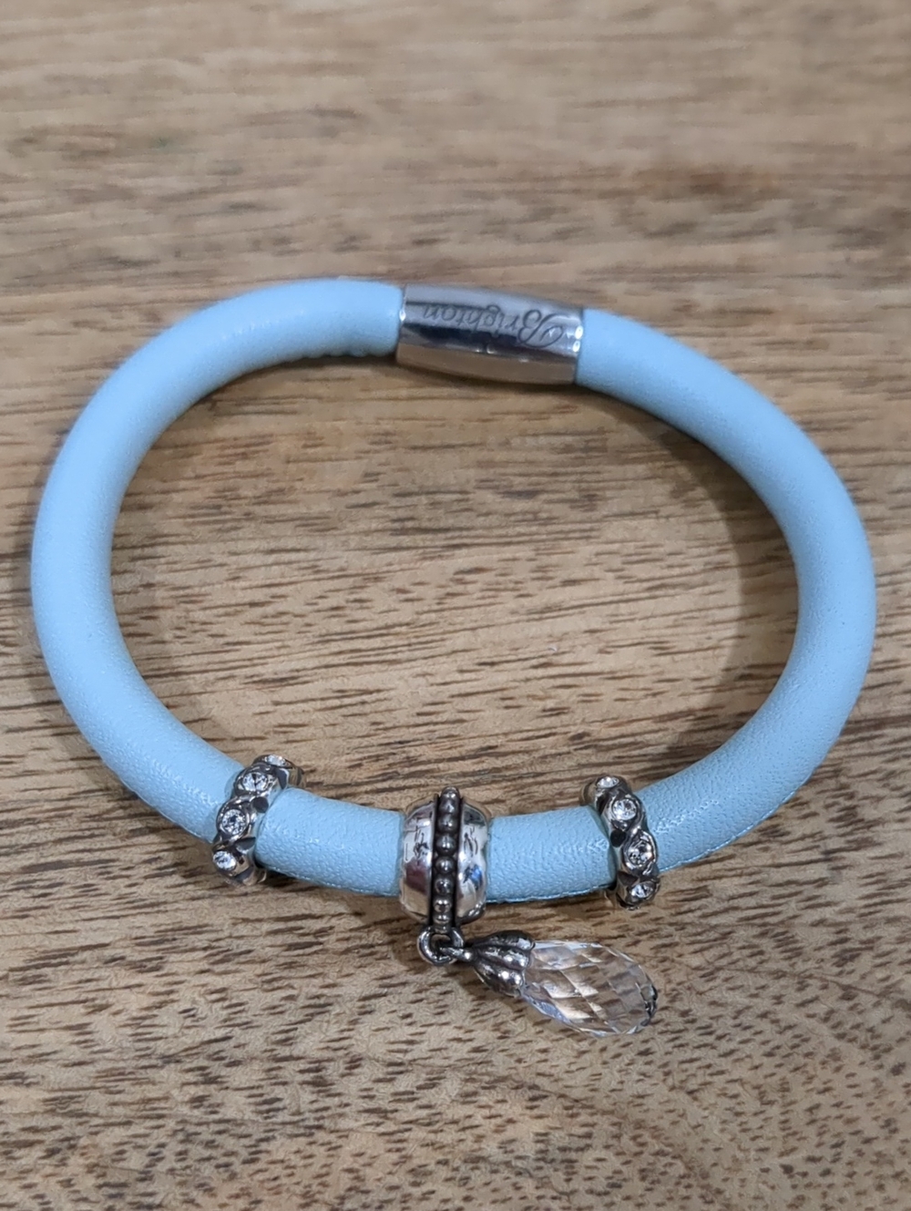 BRIGHTON Light Blue Leather Charm Bracelet with Crystal Teardrop